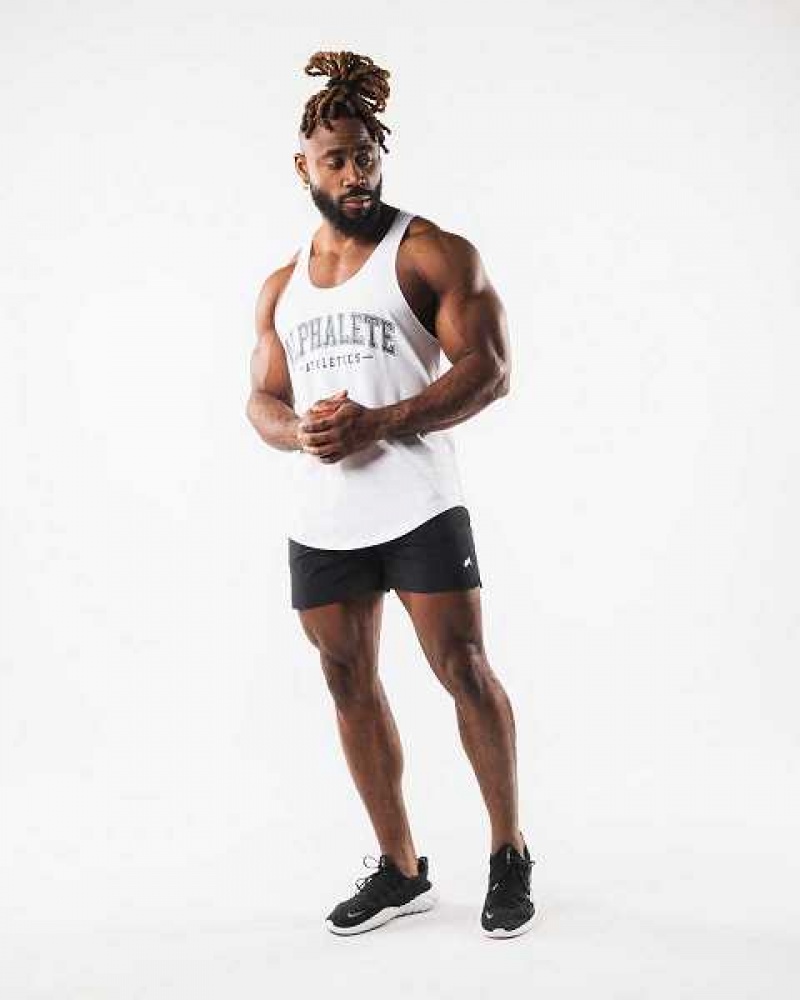 White Men's Alphalete Paisley Print Raw Cut Tanks | UAE-107396