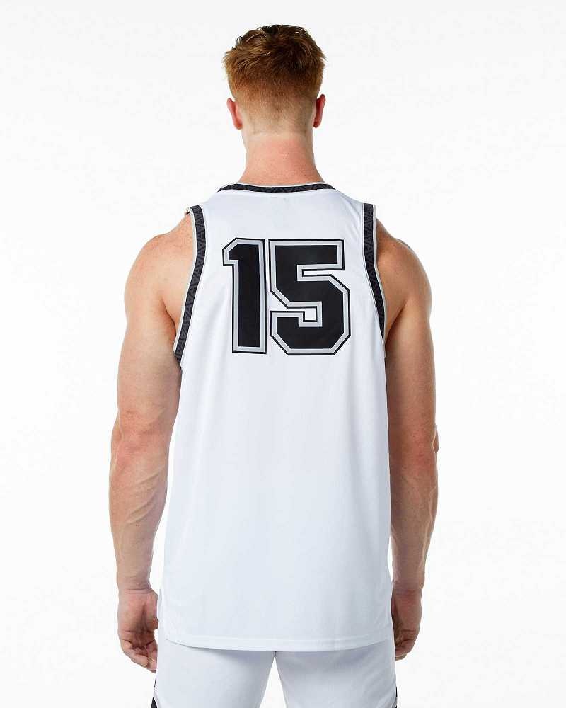 White Men's Alphalete Varsity Basketball Tanks | UAE-531798