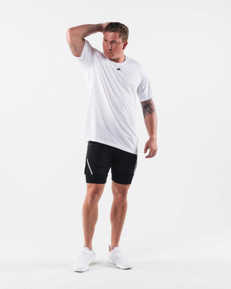 White Men's Alphalete Wolf Head Airtech Short Sleeve Shirts | UAE-376205