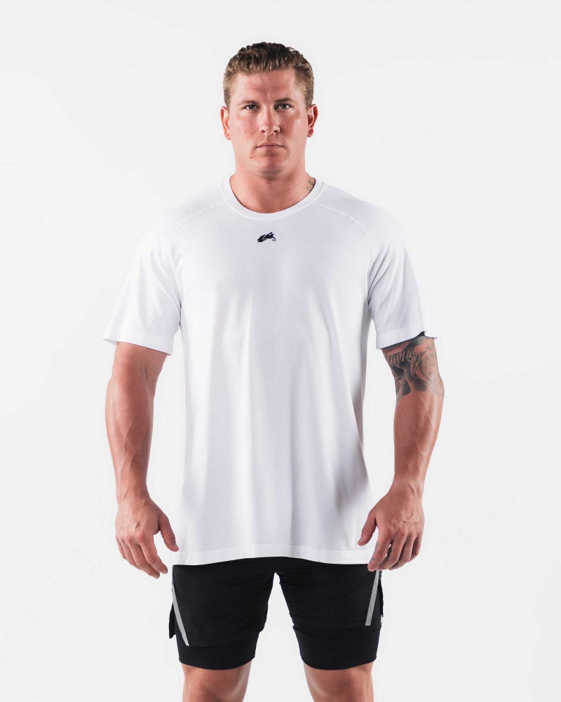 White Men\'s Alphalete Wolf Head Airtech Short Sleeve Shirts | UAE-376205