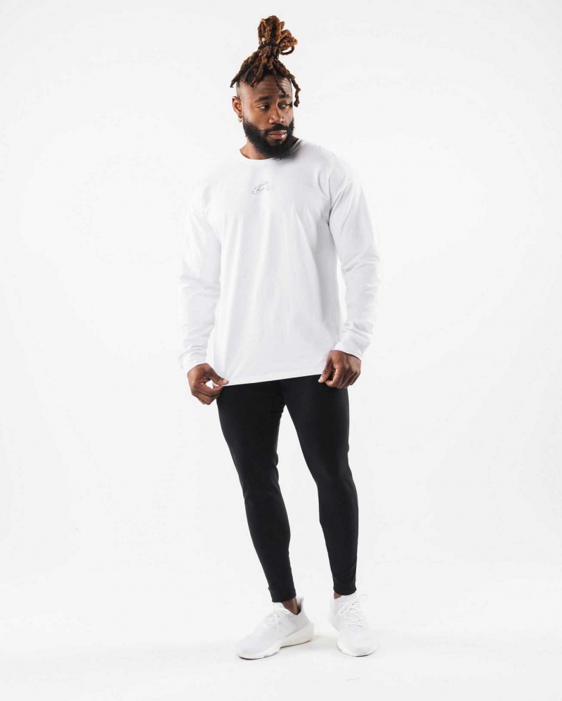 White Men's Alphalete Wolf Head LS Long Sleeve Shirts | UAE-501743