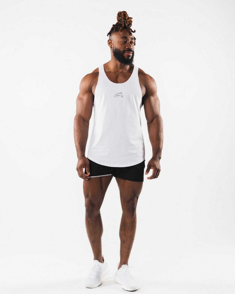 White Men's Alphalete Wolf Head Raw Cut Tanks | UAE-768130