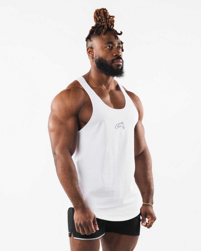 White Men's Alphalete Wolf Head Raw Cut Tanks | UAE-768130