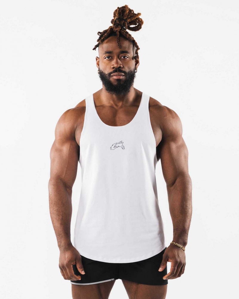 White Men\'s Alphalete Wolf Head Raw Cut Tanks | UAE-768130