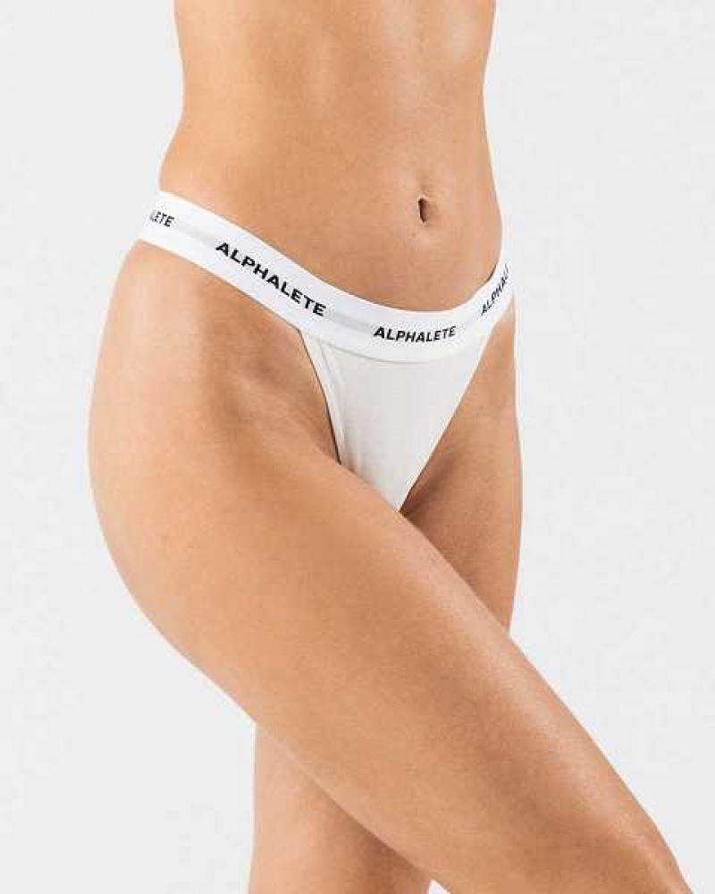 White Women's Alphalete Acute Thong Underwear | UAE-037695