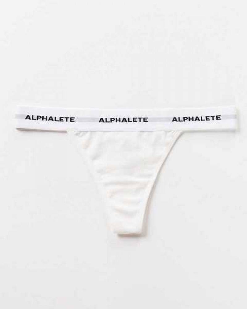 White Women's Alphalete Acute Thong Underwear | UAE-037695