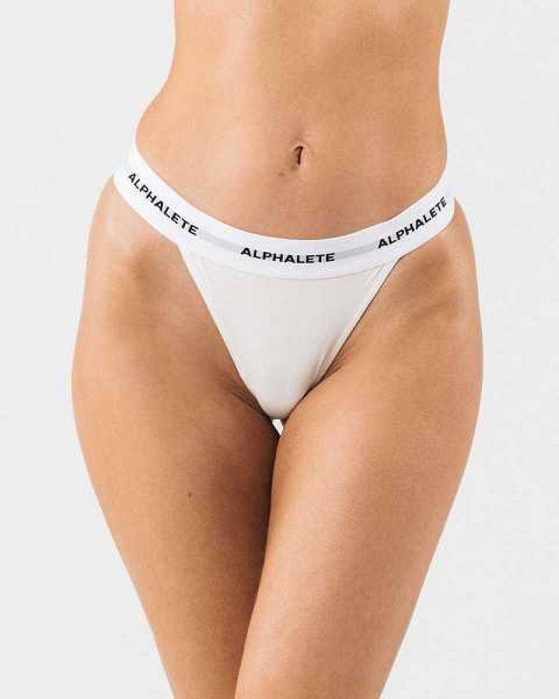 White Women\'s Alphalete Acute Thong Underwear | UAE-037695