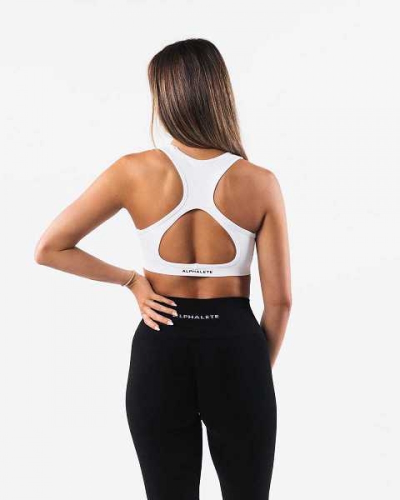 White Women's Alphalete Amplify Contour Sports Bra | UAE-896753