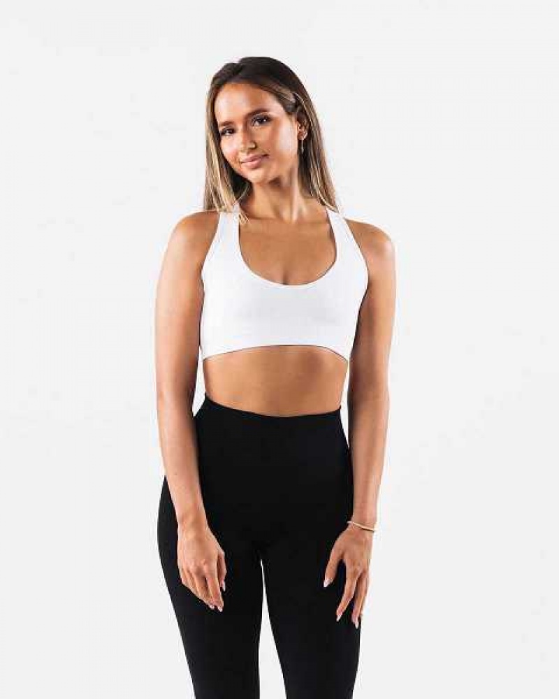 White Women\'s Alphalete Amplify Contour Sports Bra | UAE-896753