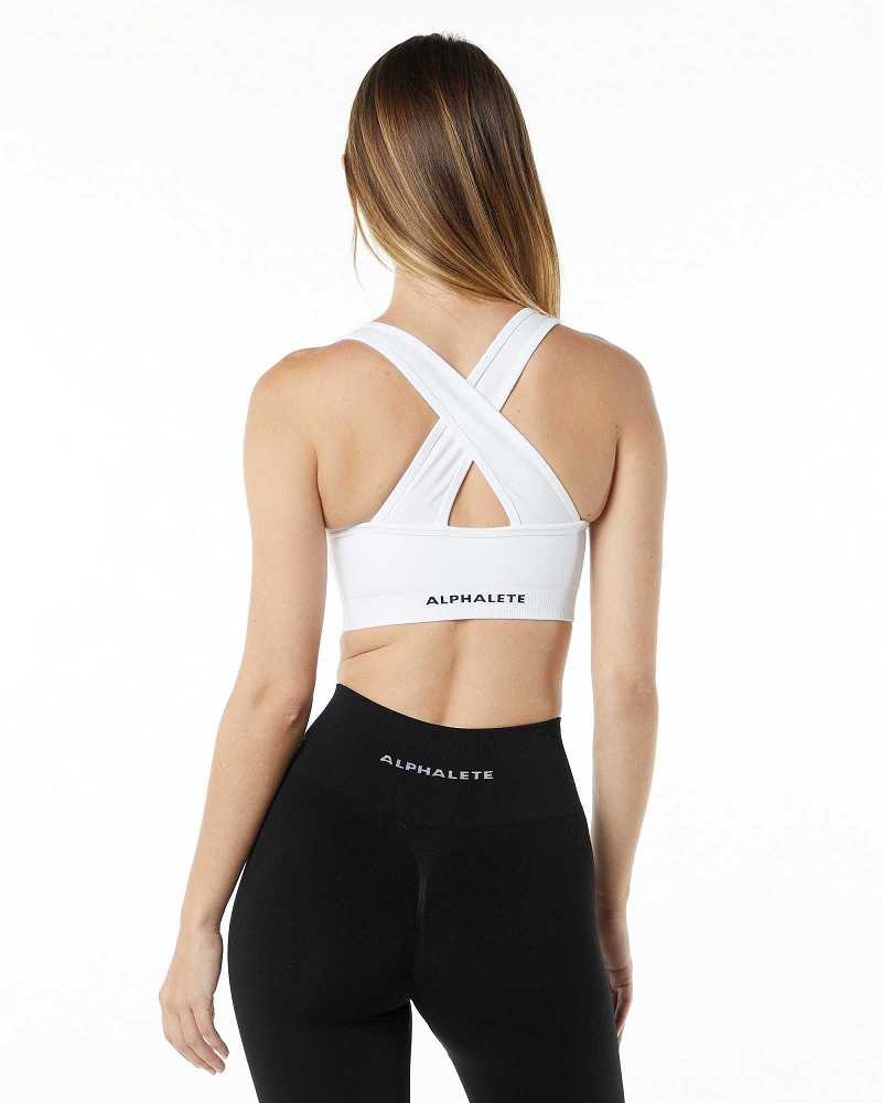 White Women's Alphalete Amplify Sports Bra | UAE-947506