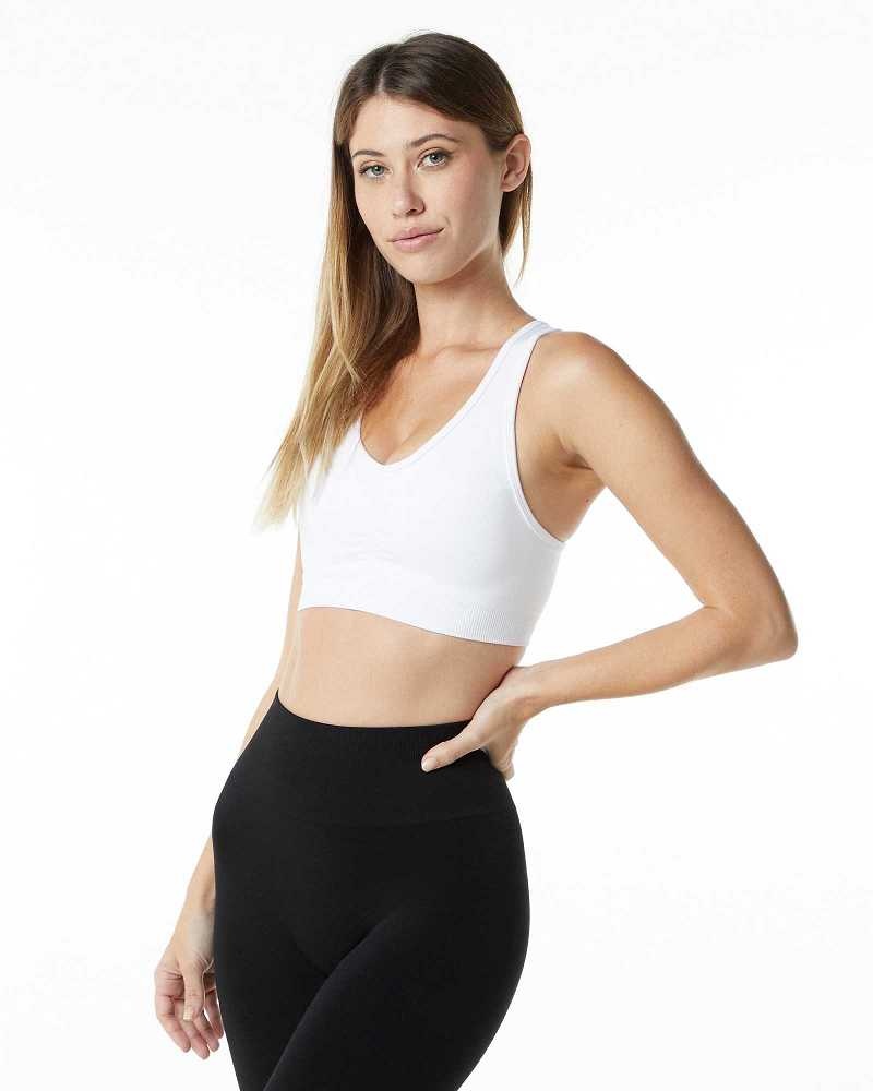 White Women's Alphalete Amplify Sports Bra | UAE-947506