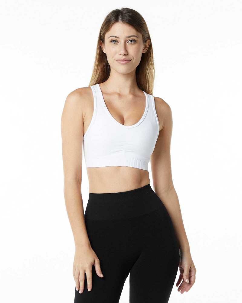 White Women\'s Alphalete Amplify Sports Bra | UAE-947506