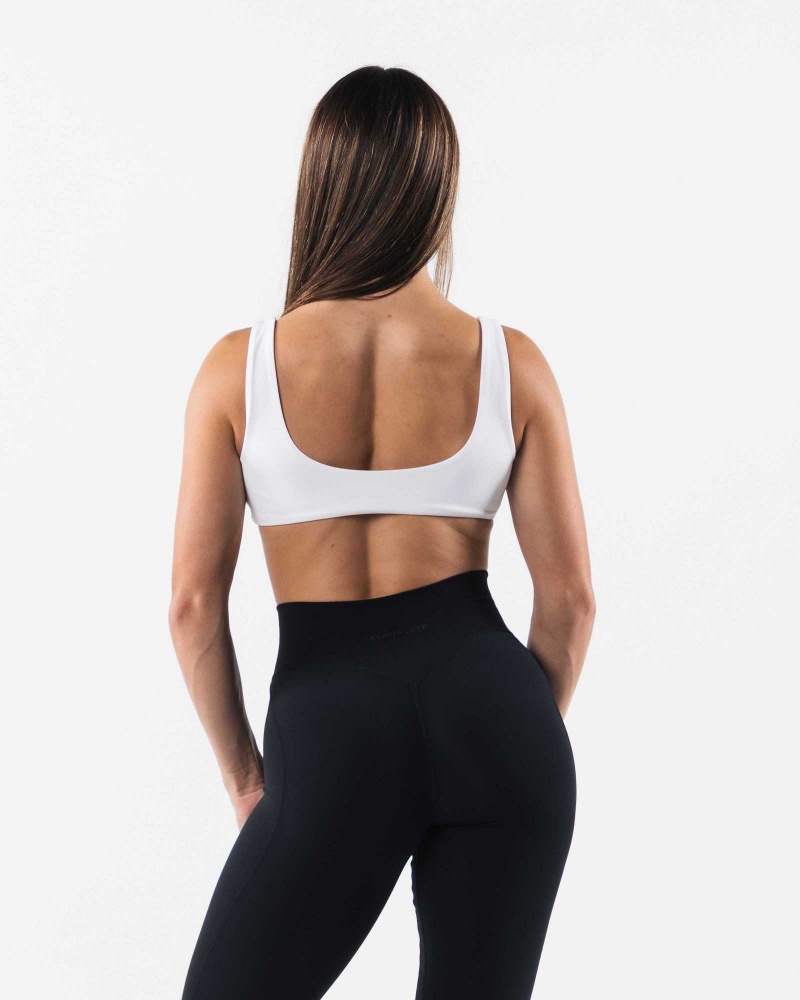 White Women's Alphalete Aura Sculpt Sports Bra | UAE-418275