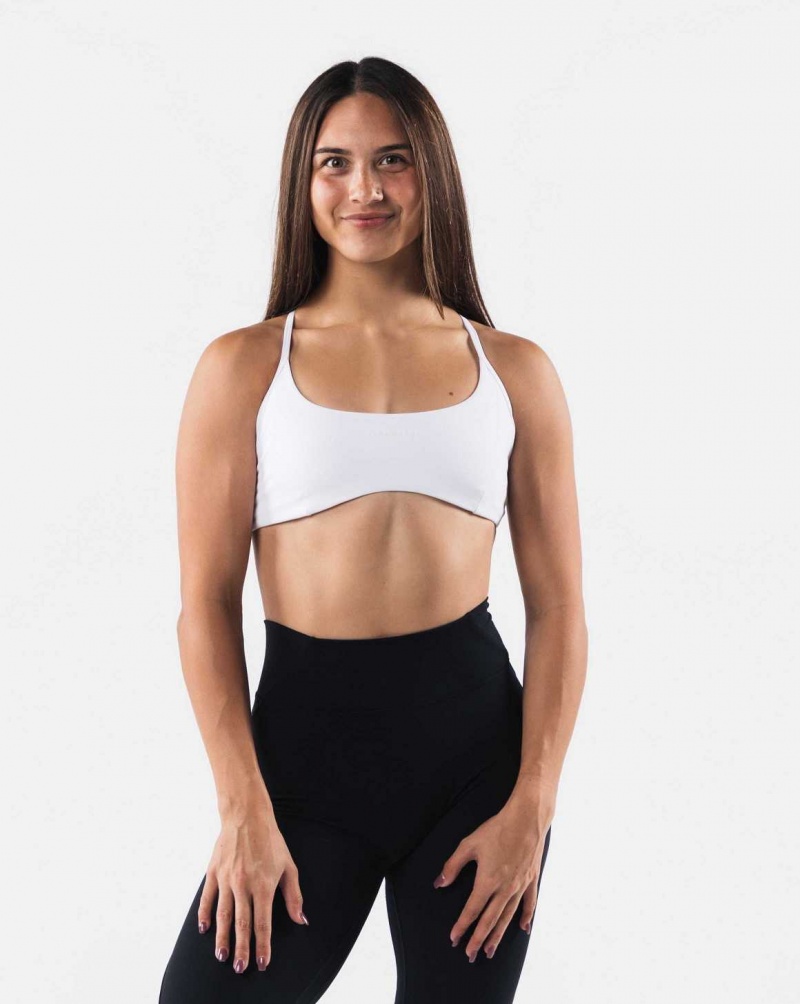 White Women\'s Alphalete Aura Strappy Sports Bra | UAE-241037