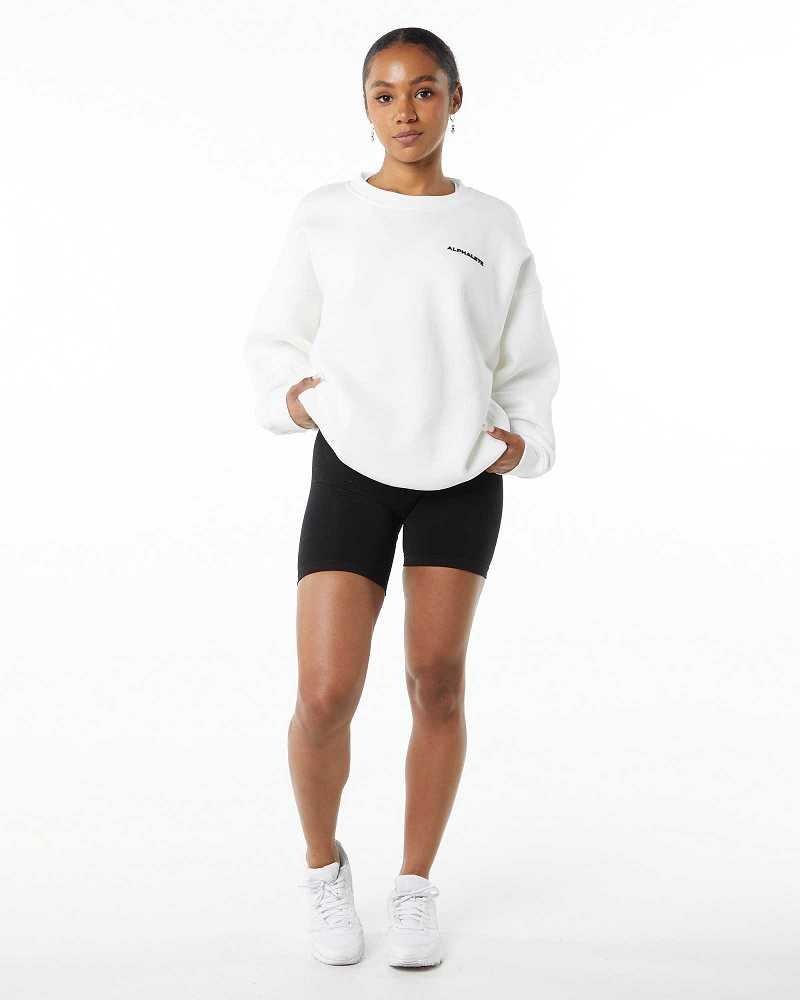 White Women's Alphalete Classic Crew Sweater | UAE-316074