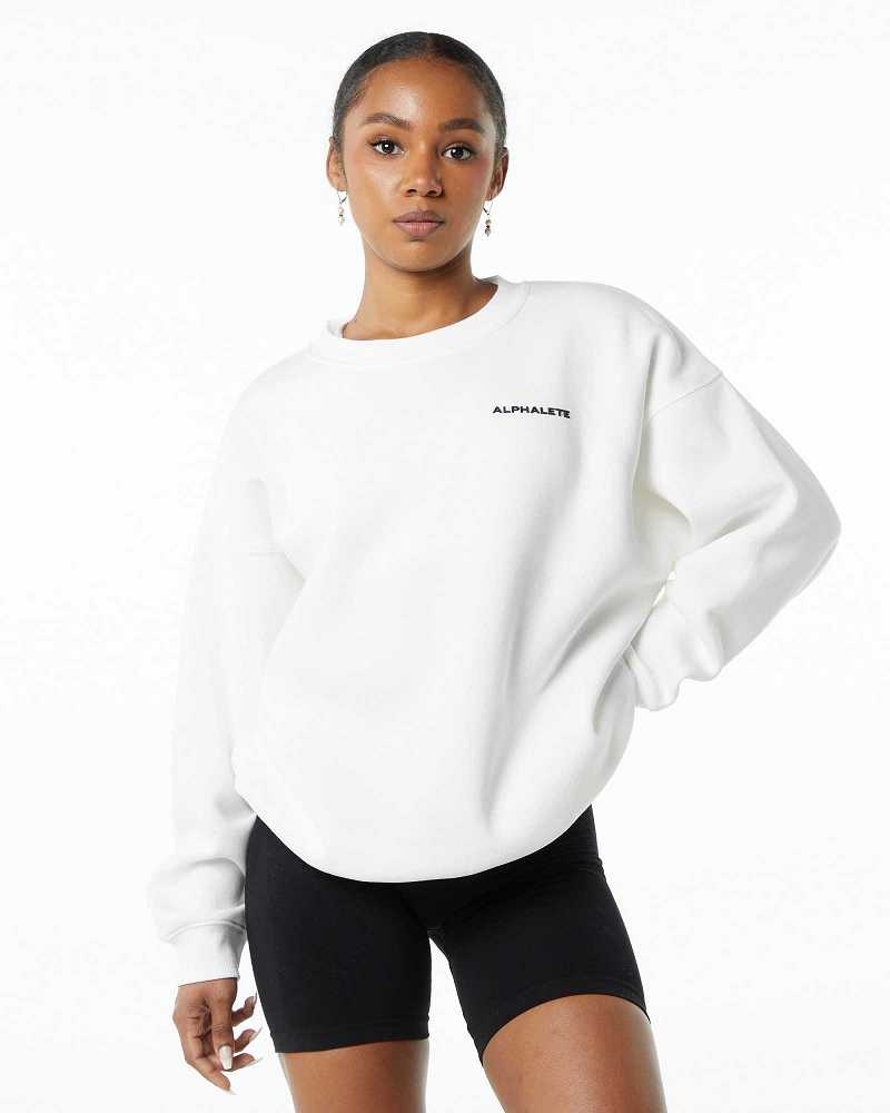 White Women\'s Alphalete Classic Crew Sweater | UAE-316074