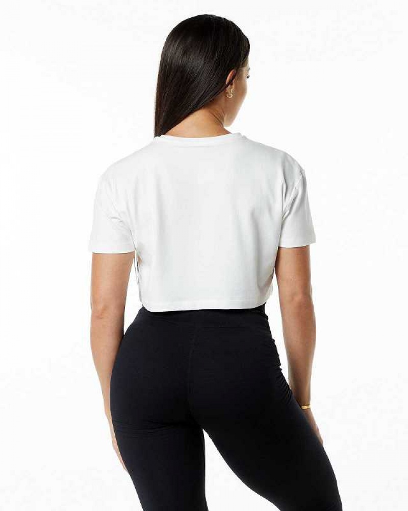 White Women's Alphalete Dynasty Crop Short Sleeve Shirts | UAE-124936