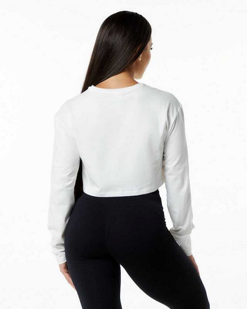 White Women's Alphalete Dynasty LS Crop Long Sleeve Shirts | UAE-845362