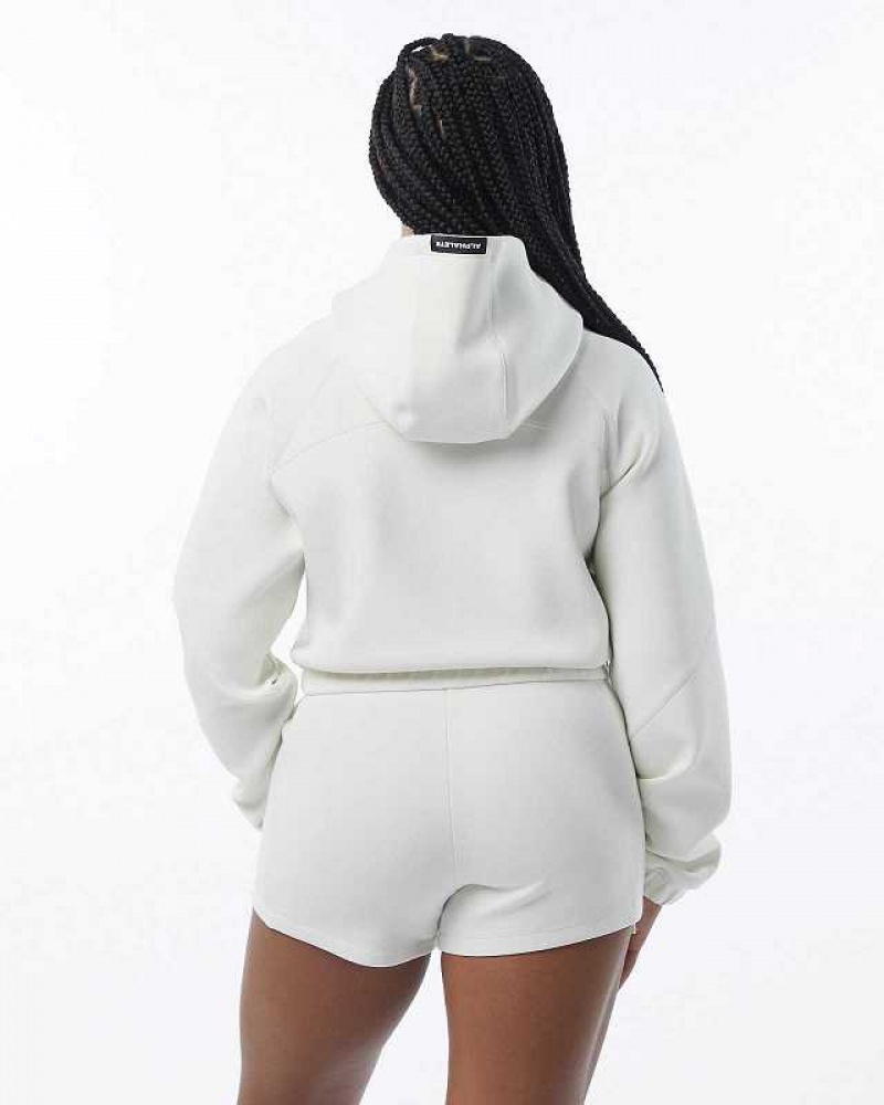 White Women's Alphalete ELMTS Full-Zip Crop Jackets | UAE-817654