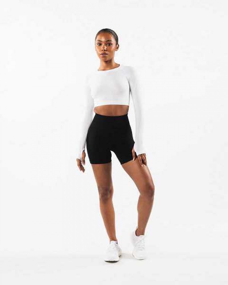 White Women's Alphalete Stratus LS Crop Long Sleeve Shirts | UAE-257498