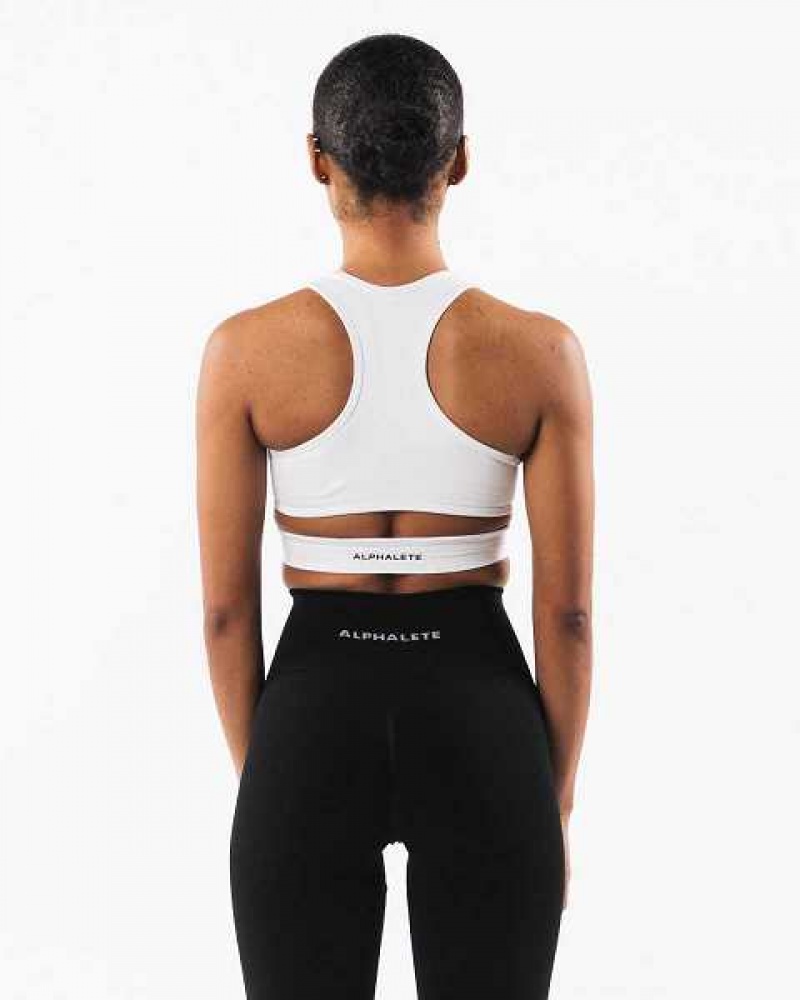 White Women's Alphalete Stratus Sports Bra | UAE-718402