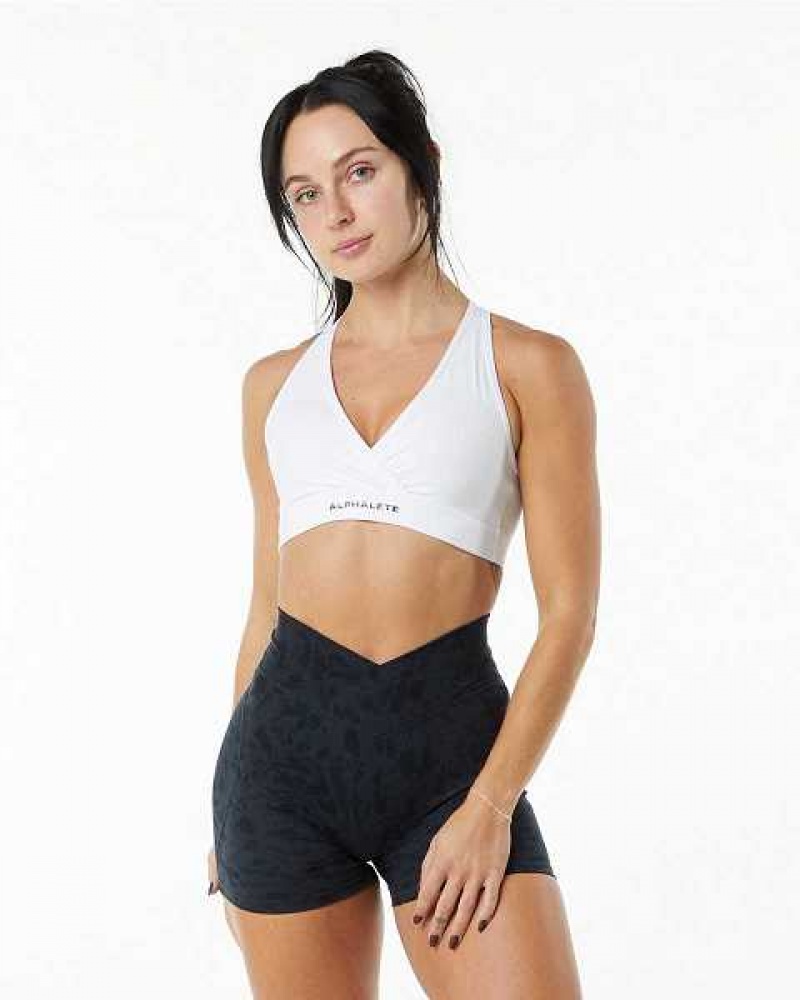 White Women\'s Alphalete Surface Wrap Sports Bra | UAE-974538