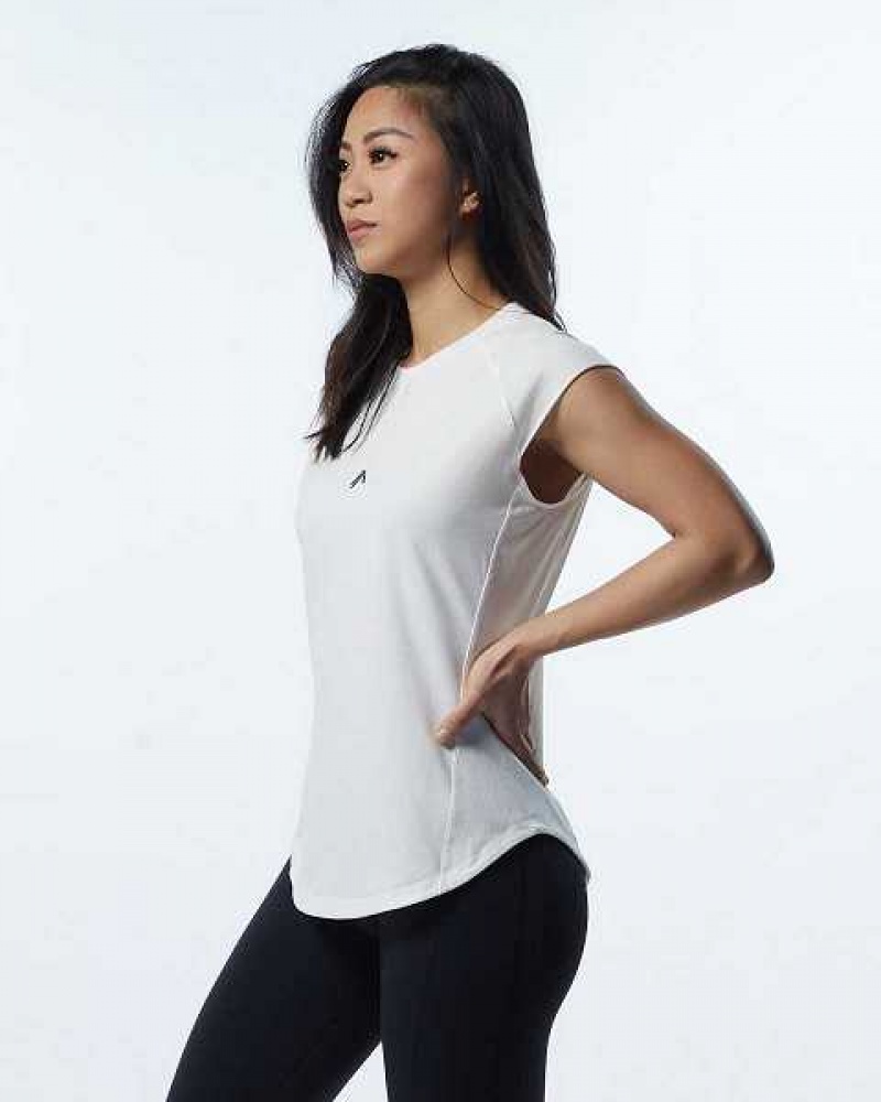 White Women's Alphalete Velocity Short Sleeve Shirts | UAE-413098