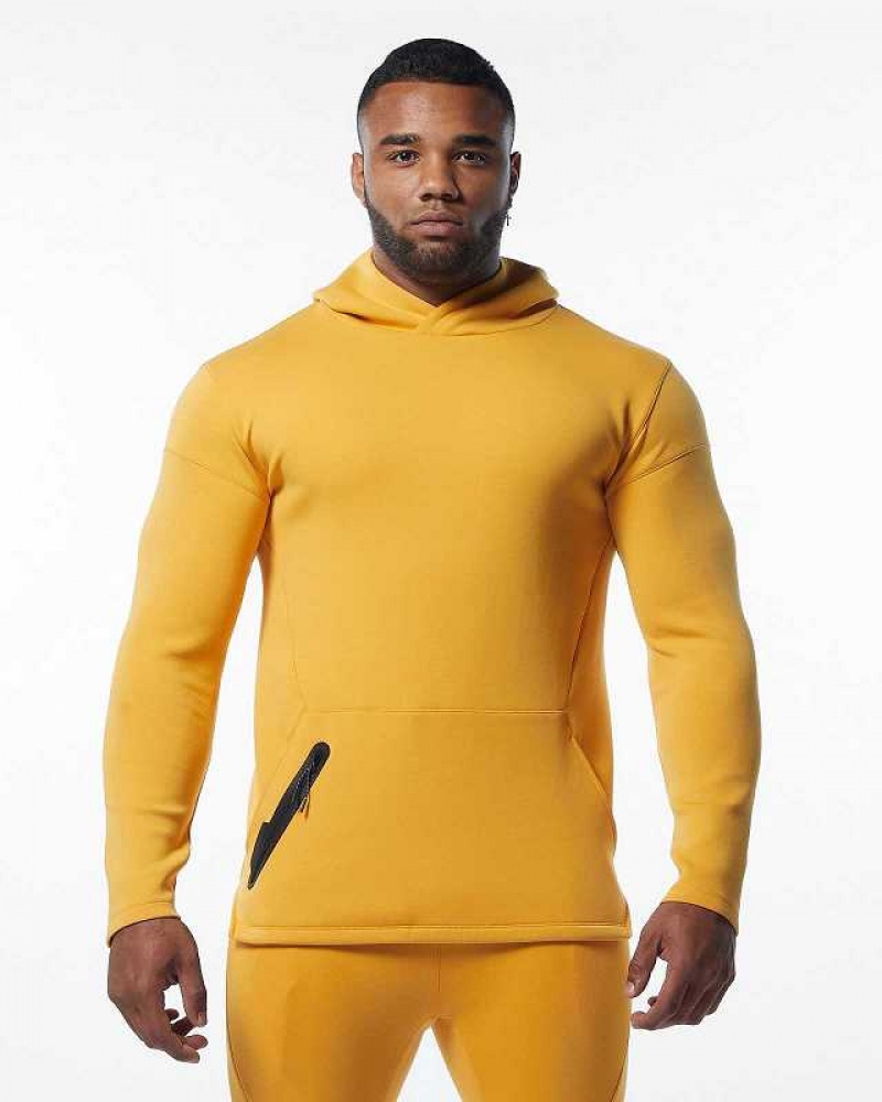 Yellow Men\'s Alphalete ELMTS Fitted Hoodie | UAE-174290