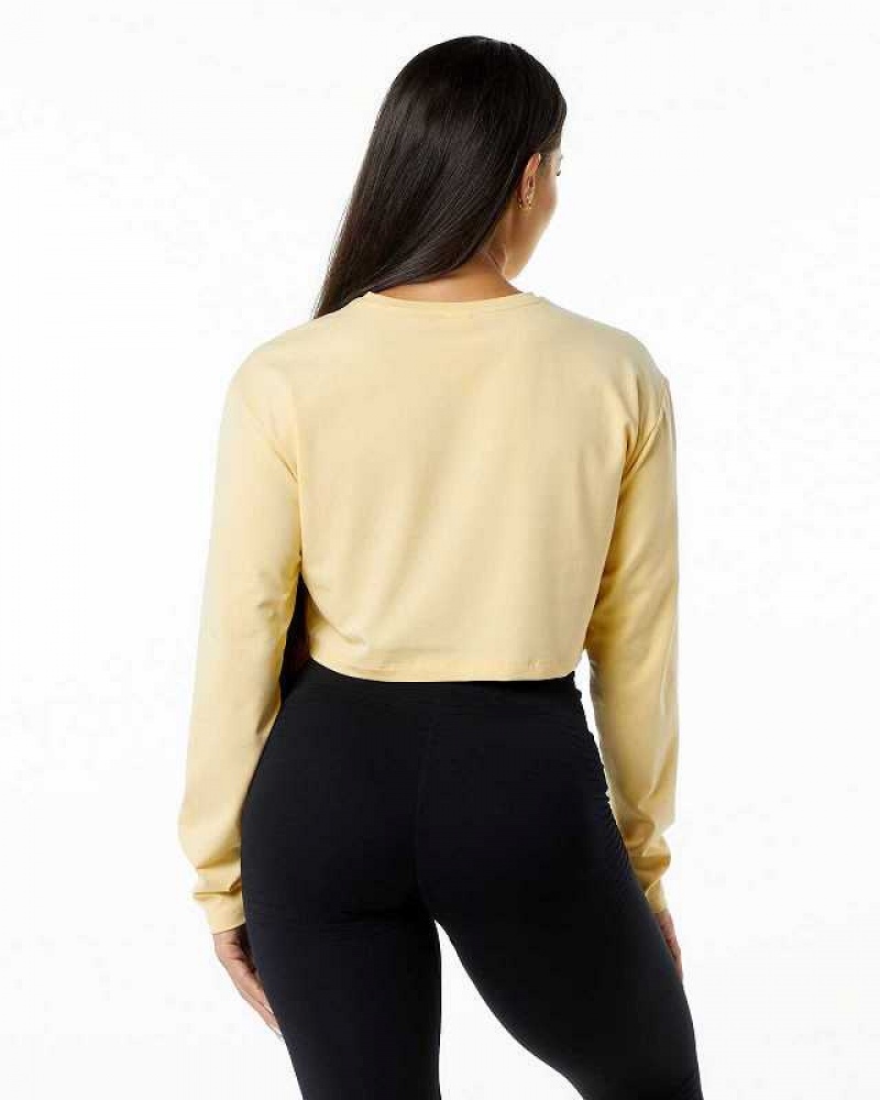 Yellow Women's Alphalete Dynasty LS Crop Long Sleeve Shirts | UAE-079164