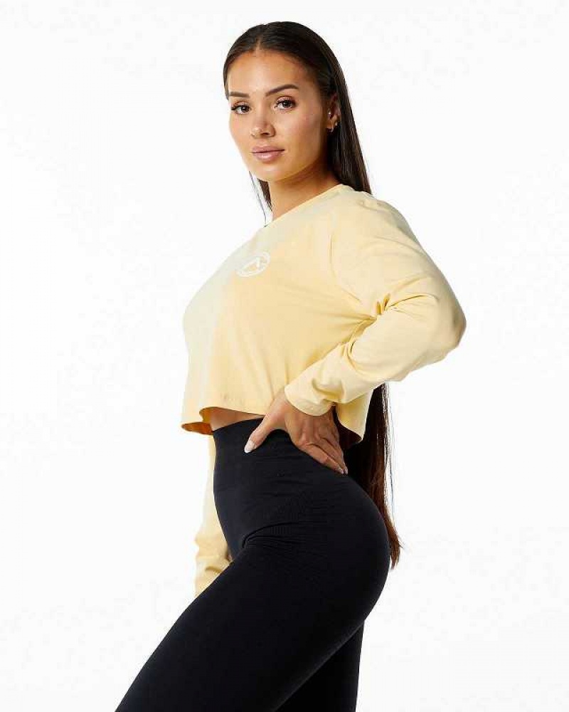 Yellow Women's Alphalete Dynasty LS Crop Long Sleeve Shirts | UAE-079164