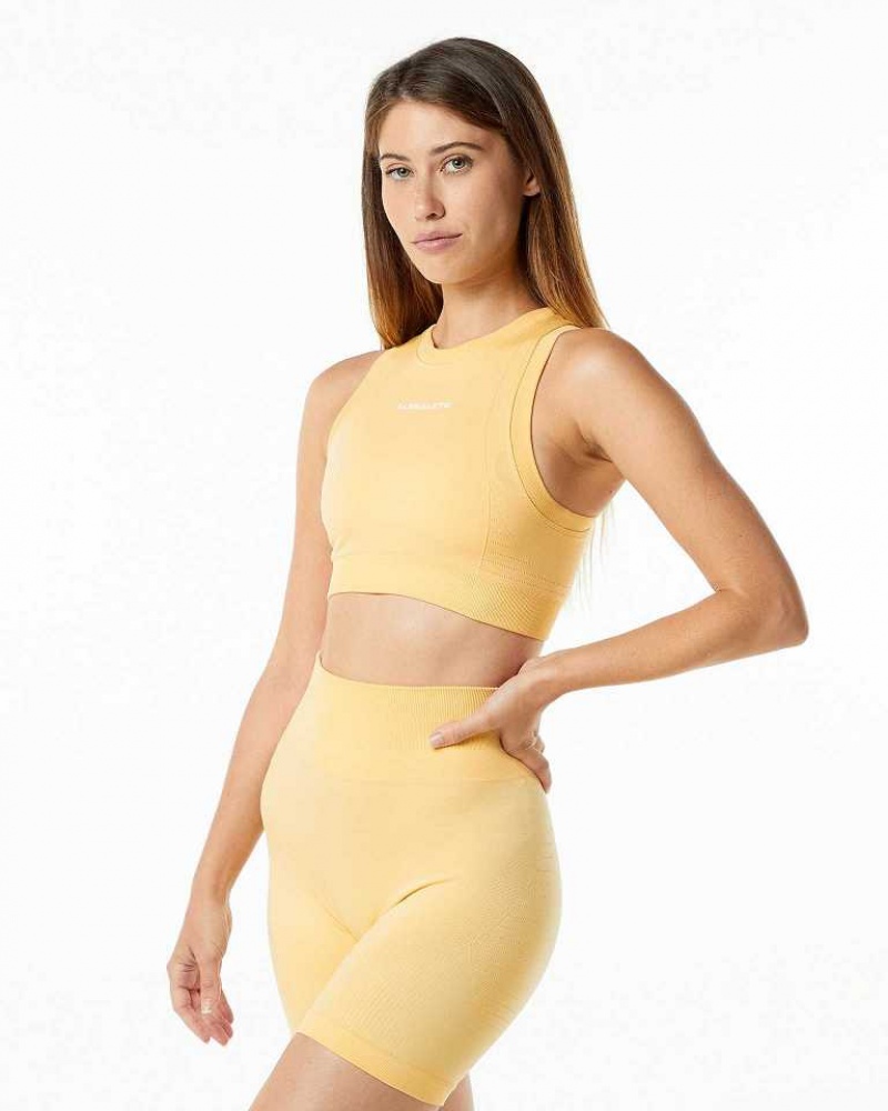 Yellow Women's Alphalete Ozone Crop Sports Bra | UAE-569231