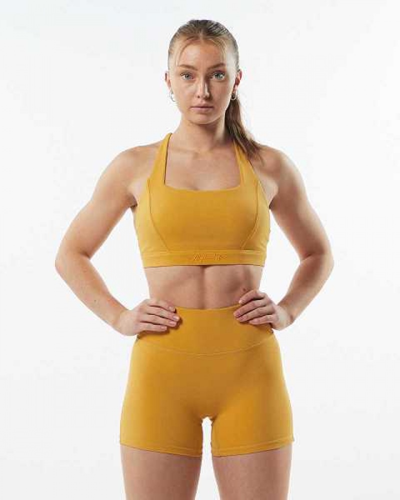 Yellow Women's Alphalete Pulse Kinetic Sports Bra | UAE-657240