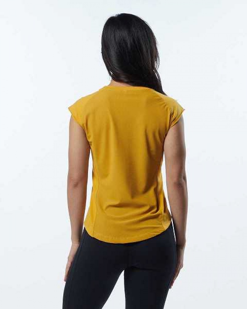 Yellow Women's Alphalete Velocity Short Sleeve Shirts | UAE-893256