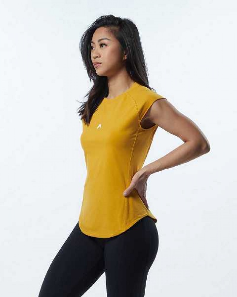 Yellow Women's Alphalete Velocity Short Sleeve Shirts | UAE-893256