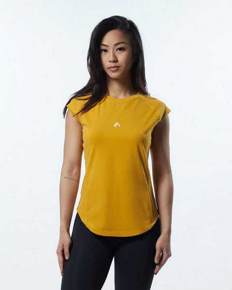 Yellow Women\'s Alphalete Velocity Short Sleeve Shirts | UAE-893256